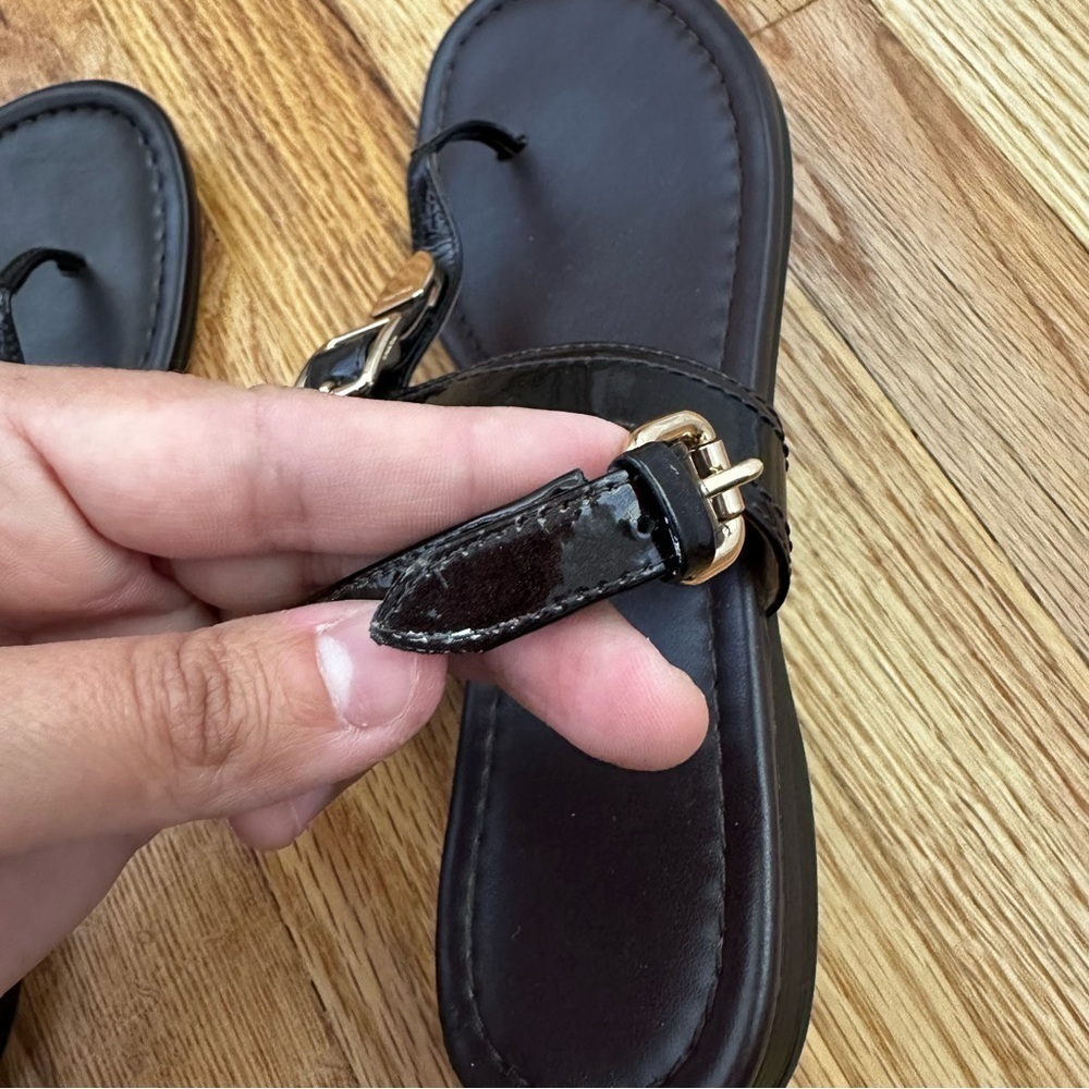 Coach Cassidy Buckle Brown Patent Leather Sandals Women’s Size 7 - Picture 9 of 11